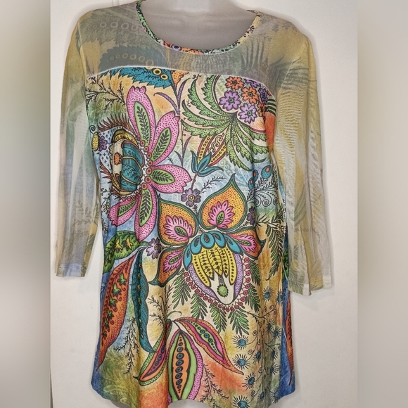 2 FOR $30 Vibrant Floral Fantasy COVER CHARGE Long-Sleeve Top(#1,069) - Picture 1 of 10